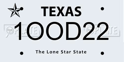 1OOD22 Texas License Plate