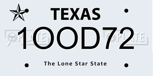 1OOD72 Texas License Plate