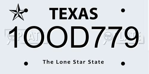1OOD779 Texas License Plate
