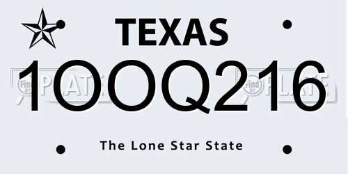 1OOQ216 Texas License Plate