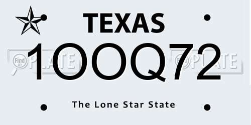 1OOQ72 Texas License Plate