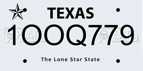 1OOQ779 Texas License Plate