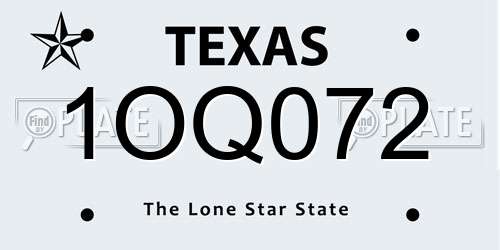1OQ072 Texas License Plate