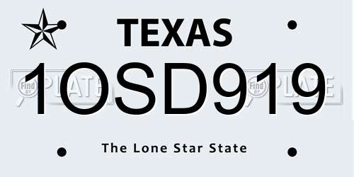 1OSD919 Texas License Plate