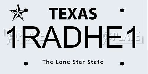1RADHE1 Texas License Plate