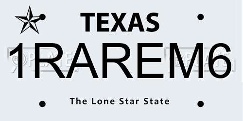 1RAREM6 Texas License Plate