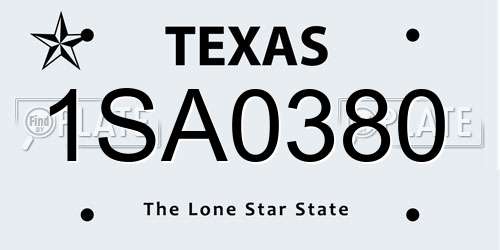 1SA0380 Texas License Plate