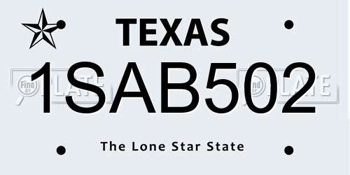 1SAB502 Texas License Plate
