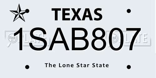 1SAB807 Texas License Plate