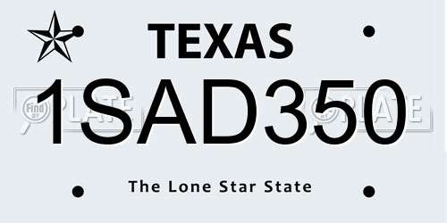1SAD350 Texas License Plate
