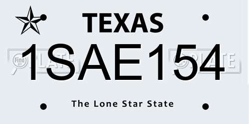 1SAE154 Texas License Plate