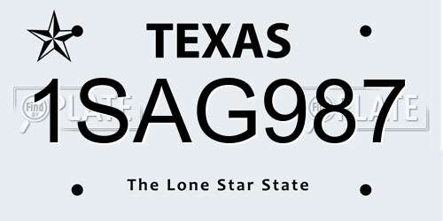 1SAG987 Texas License Plate