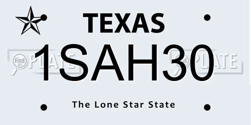 1SAH30 Texas License Plate