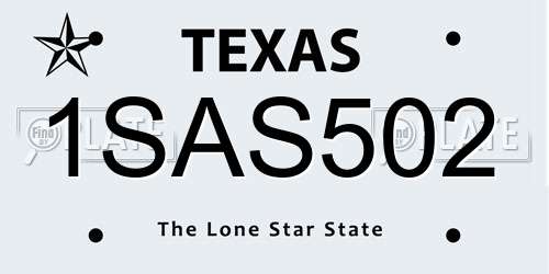 1SAS502 Texas License Plate