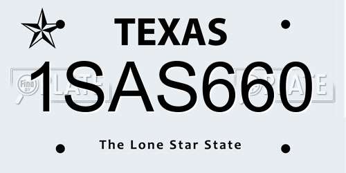 1SAS660 Texas License Plate