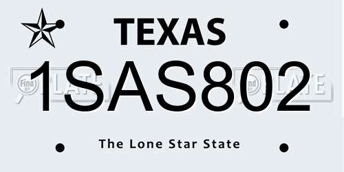 1SAS802 Texas License Plate