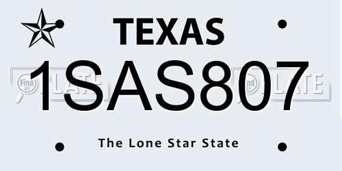 1SAS807 Texas License Plate