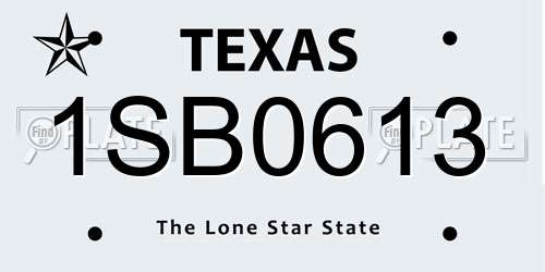 1SB0613 Texas License Plate
