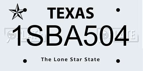 1SBA504 Texas License Plate