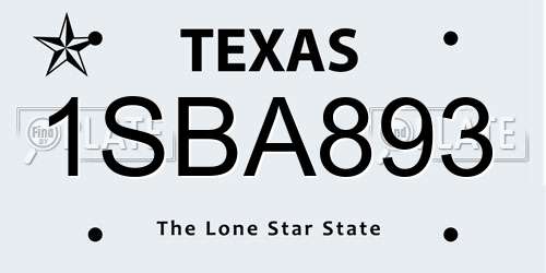 1SBA893 Texas License Plate