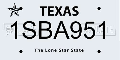 1SBA951 Texas License Plate