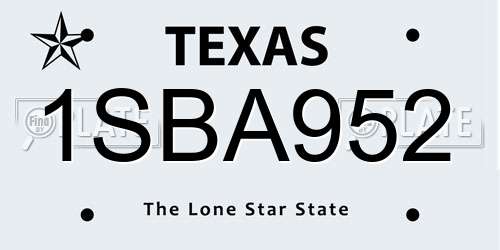 1SBA952 Texas License Plate