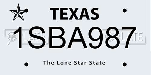 1SBA987 Texas License Plate