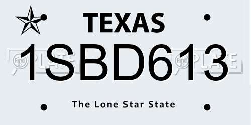 1SBD613 Texas License Plate