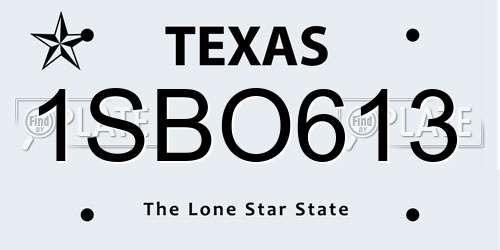 1SBO613 Texas License Plate