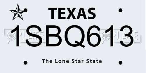 1SBQ613 Texas License Plate