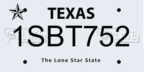 1SBT752 Texas License Plate