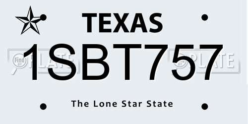 1SBT757 Texas License Plate