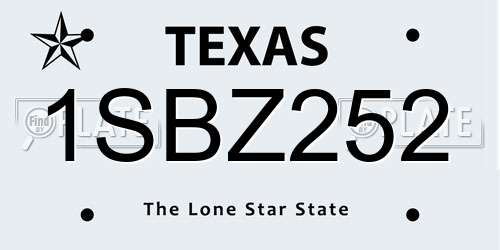 1SBZ252 Texas License Plate