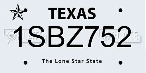 1SBZ752 Texas License Plate