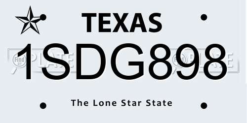 1SDG898 Texas License Plate