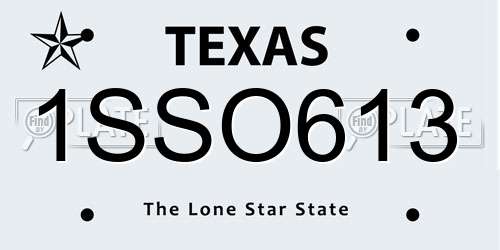 1SSO613 Texas License Plate