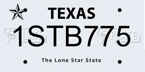 1STB775 Texas License Plate