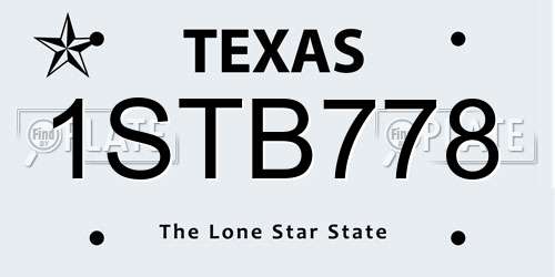 1STB778 Texas License Plate