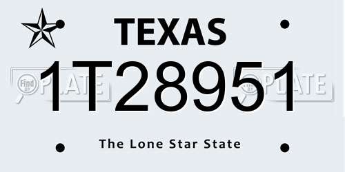 1T28951 Texas License Plate
