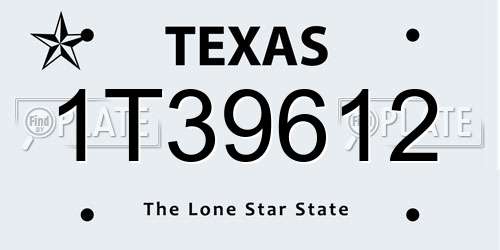 1T39612 Texas License Plate