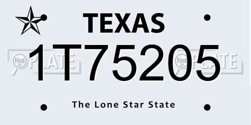1T75205 Texas License Plate
