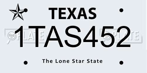 1TAS452 Texas License Plate