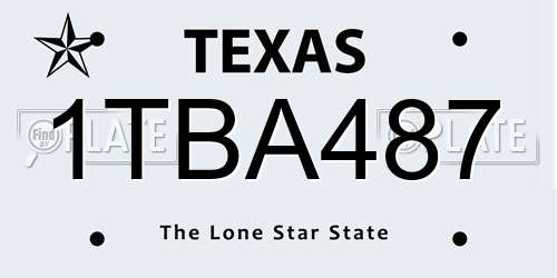 1TBA487 Texas License Plate