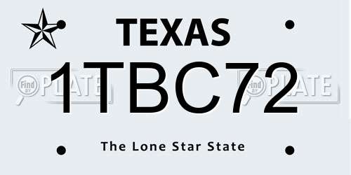1TBC72 Texas License Plate