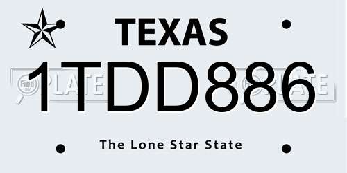 1TDD886 Texas License Plate