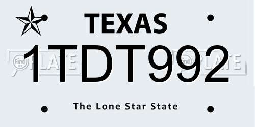 1TDT992 Texas License Plate