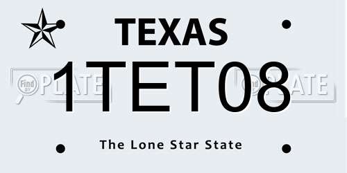 1TET08 Texas License Plate