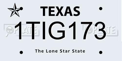 1TIG173 Texas License Plate