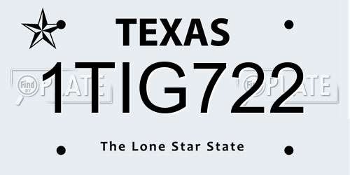 1TIG722 Texas License Plate