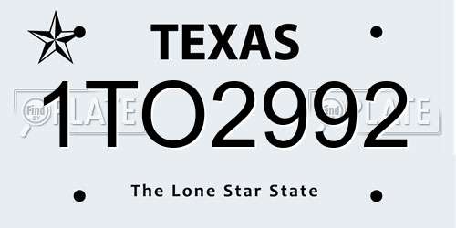 1TO2992 Texas License Plate